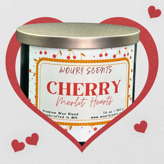 Cherry Merlot Hearts 💕 -  3 Wick Candle